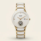 Rado Style White Ceramic Gold Tone Elegant Swiss Made Watch for Women