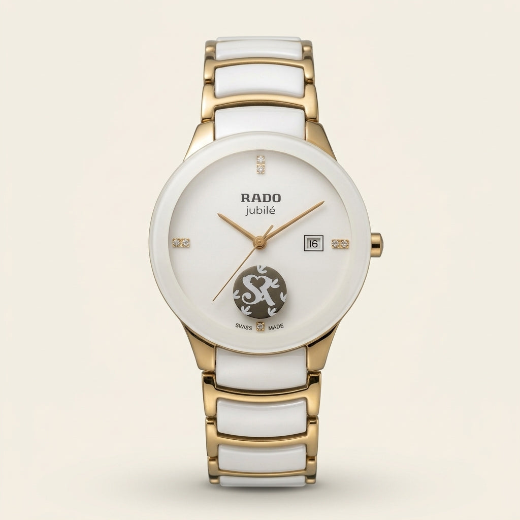 Rado Style White Ceramic Gold Tone Elegant Swiss Made Watch for Women