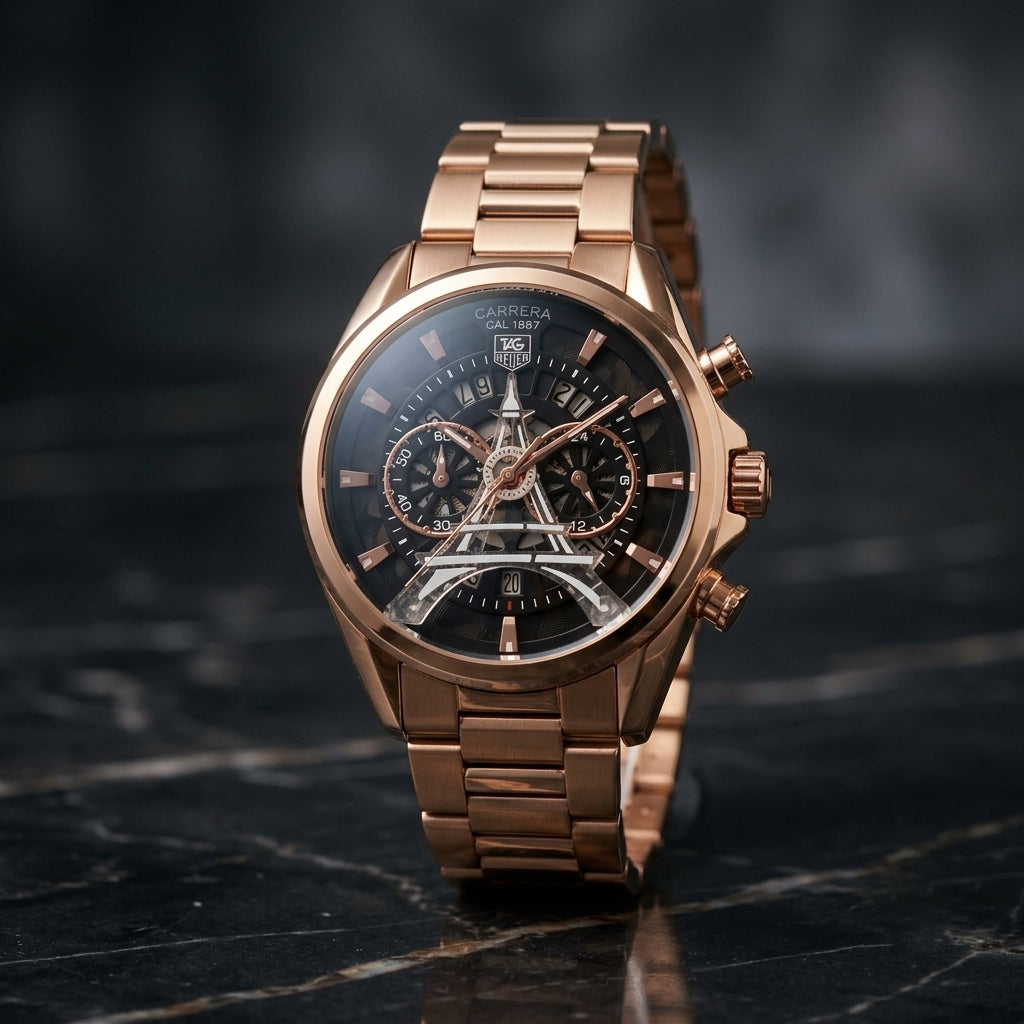 Luxury Rose Gold Chronograph Men's Analog Stainless Steel Watch | Premium Fashion Wrist Watch