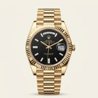 Luxury Gold Tone Day-Date Style Men’s Watch with Black Dial