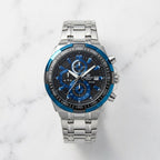 Men's Stainless Steel Chronograph Watch with Blue Dial & Metal Strap