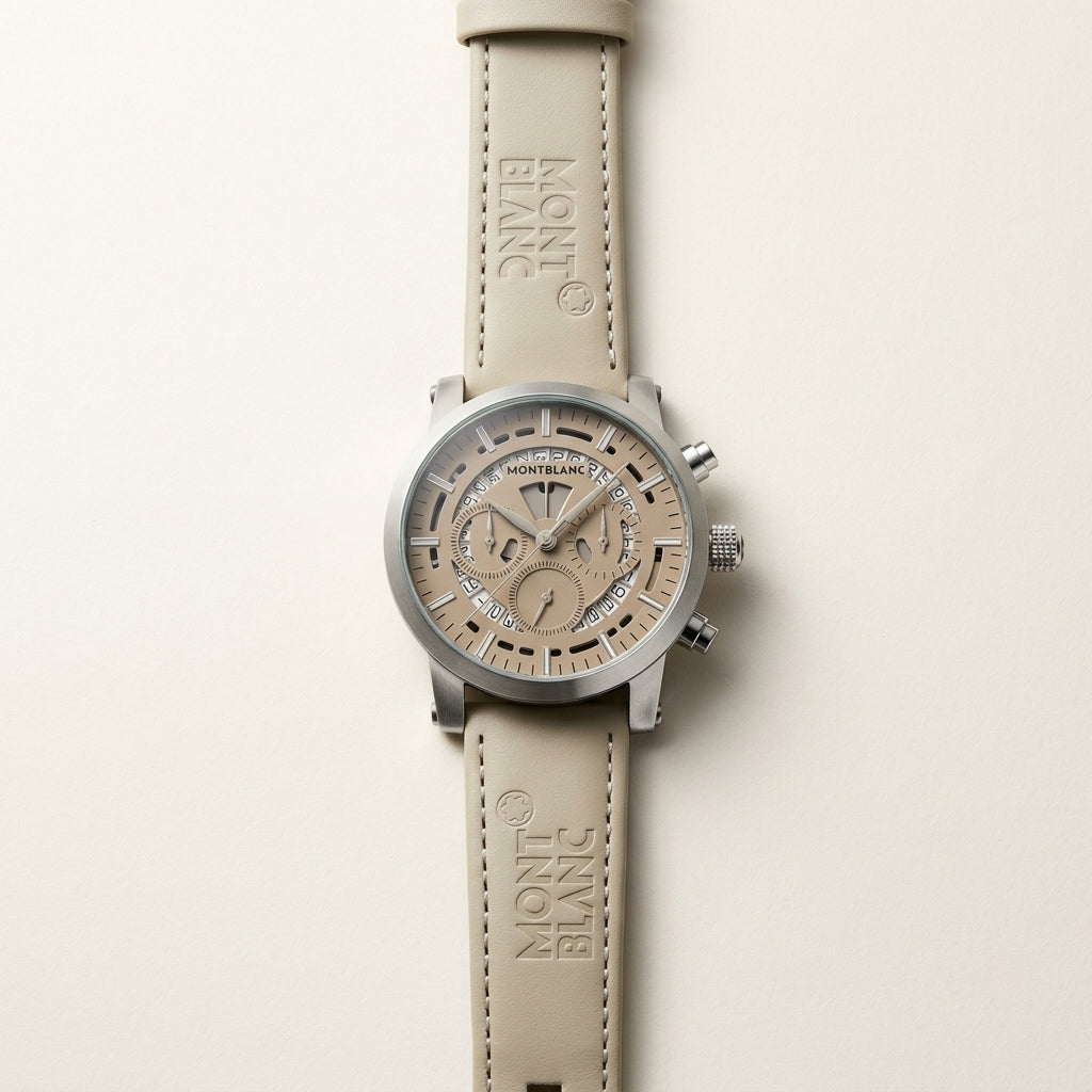 Men's Luxury Chronograph Watch with Cream Leather Strap
