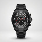 Men's Black Skeleton Chronograph Analog Watch with Stainless Steel Strap