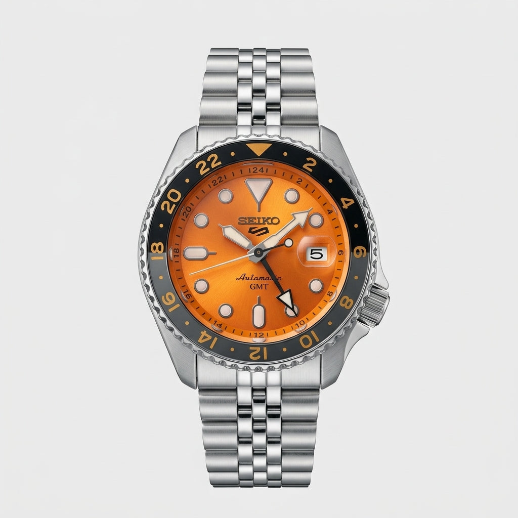 Seiko 5 Sports GMT Orange Dial Stainless Steel Automatic Watch