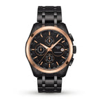 Tissot Chronograph Watch for Men – Black Stainless Steel Rose Gold Tone Tachymeter Dial