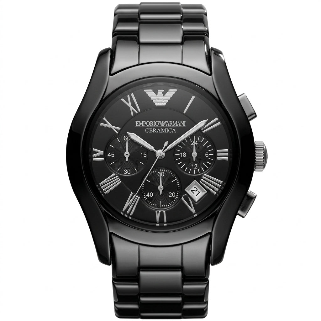 Black Ceramic Chronograph Analog Watch for Men with Date Display