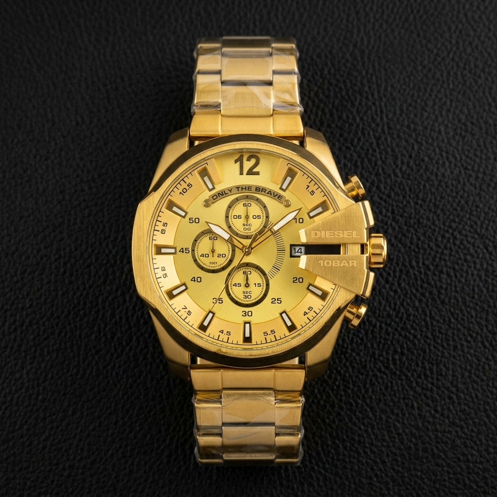 Men's Gold-Tone Chronograph Style Analog Watch with Metal Strap