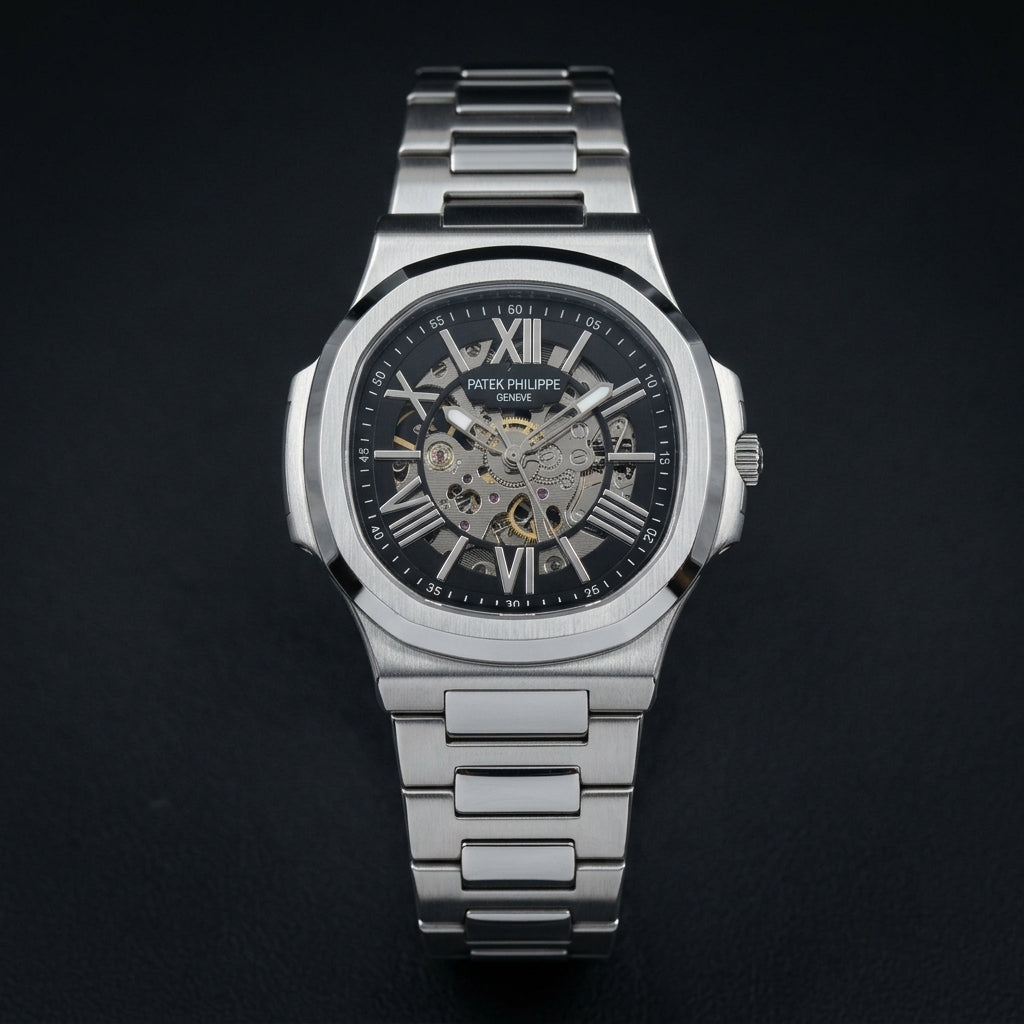 Men's Luxury Automatic Mechanical Skeleton Stainless Steel Watch