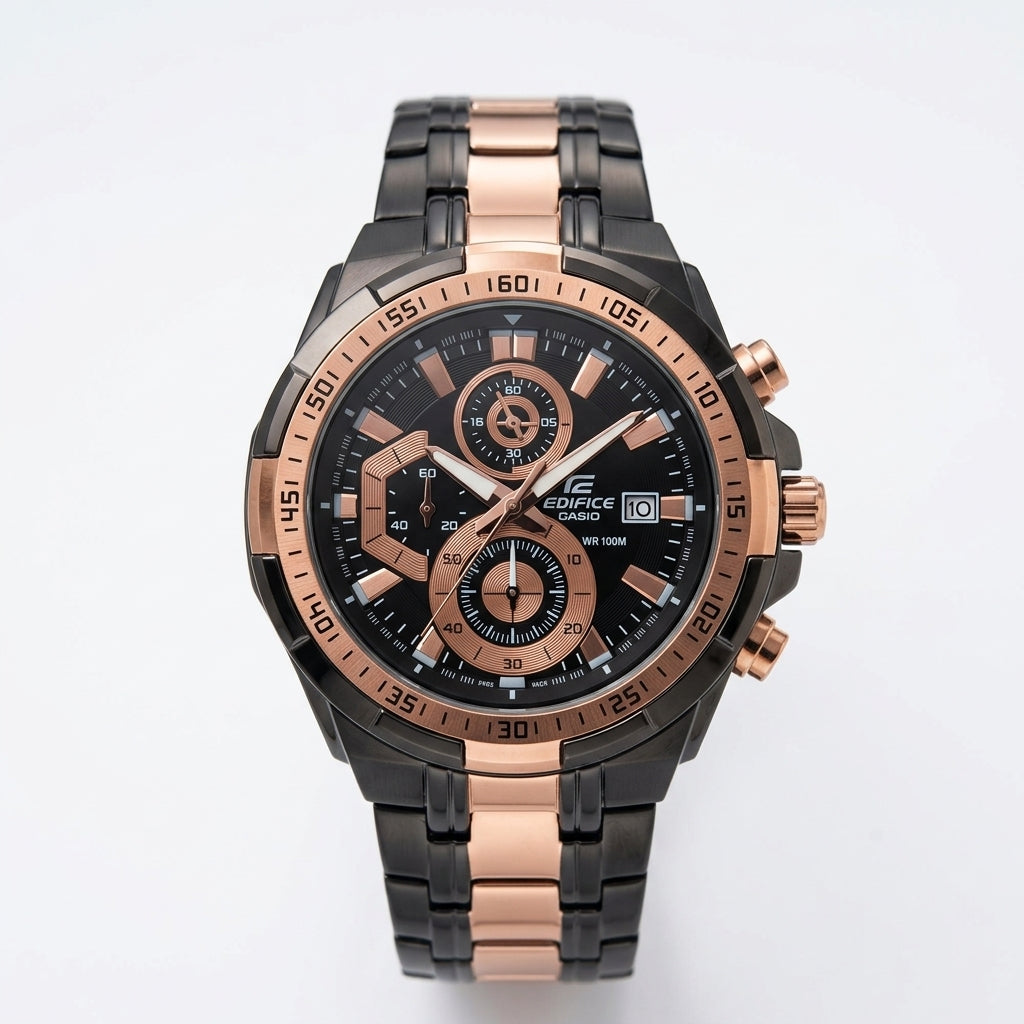 Men's Black Rose Gold Chronograph Stainless Steel Watch