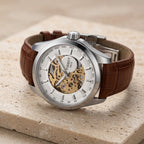 Automatic Skeleton Mechanical Watch for Men – Brown Leather Strap