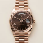 Rose Gold Luxury Automatic Watch – Brown Dial Day-Date Men's Wristwatch