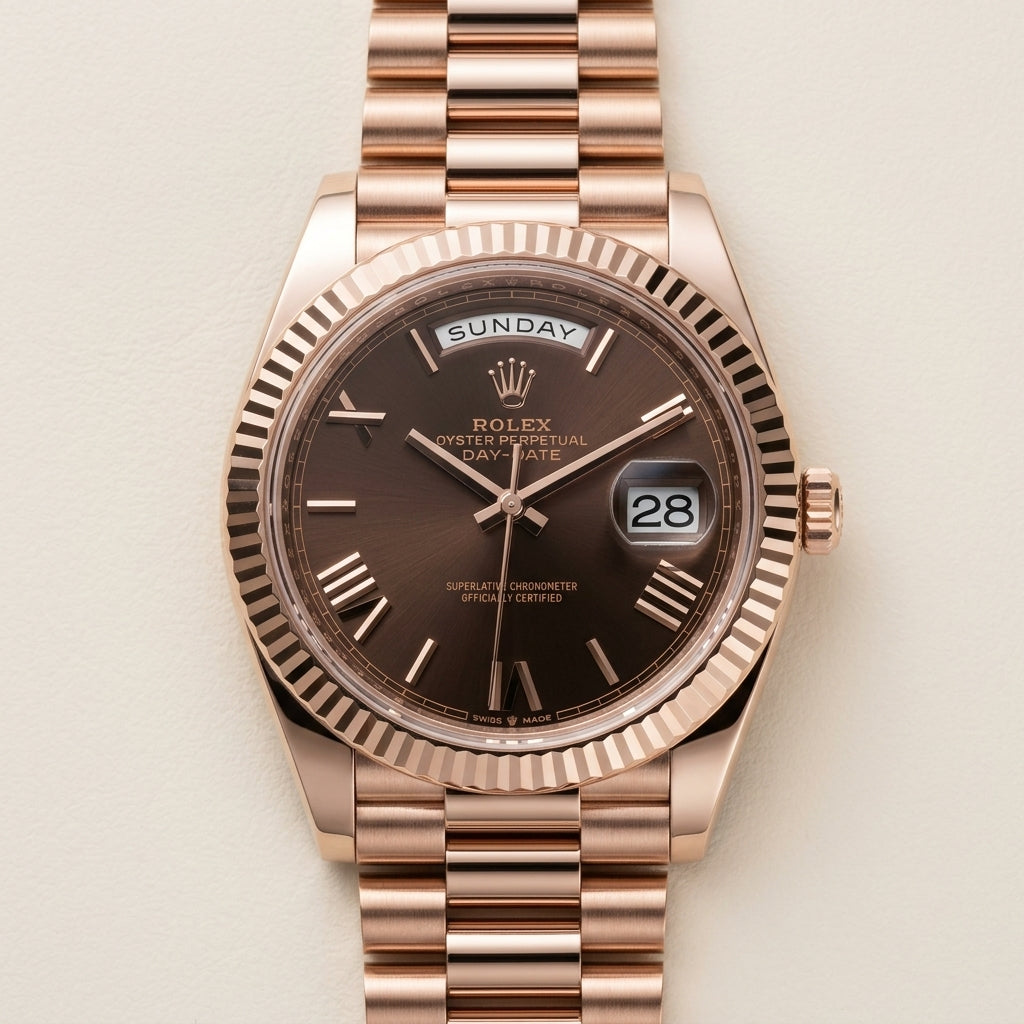 Rose Gold Luxury Automatic Watch – Brown Dial Day-Date Men's Wristwatch