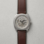 Men's Automatic Skeleton Analog Watch with Brown Leather Strap