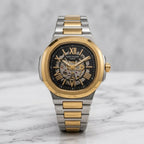 Luxury Men's Automatic Skeleton Watch | Stainless Steel Two-Tone Analog Wrist Watch