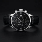 Men's Black Chronograph Leather Strap Watch