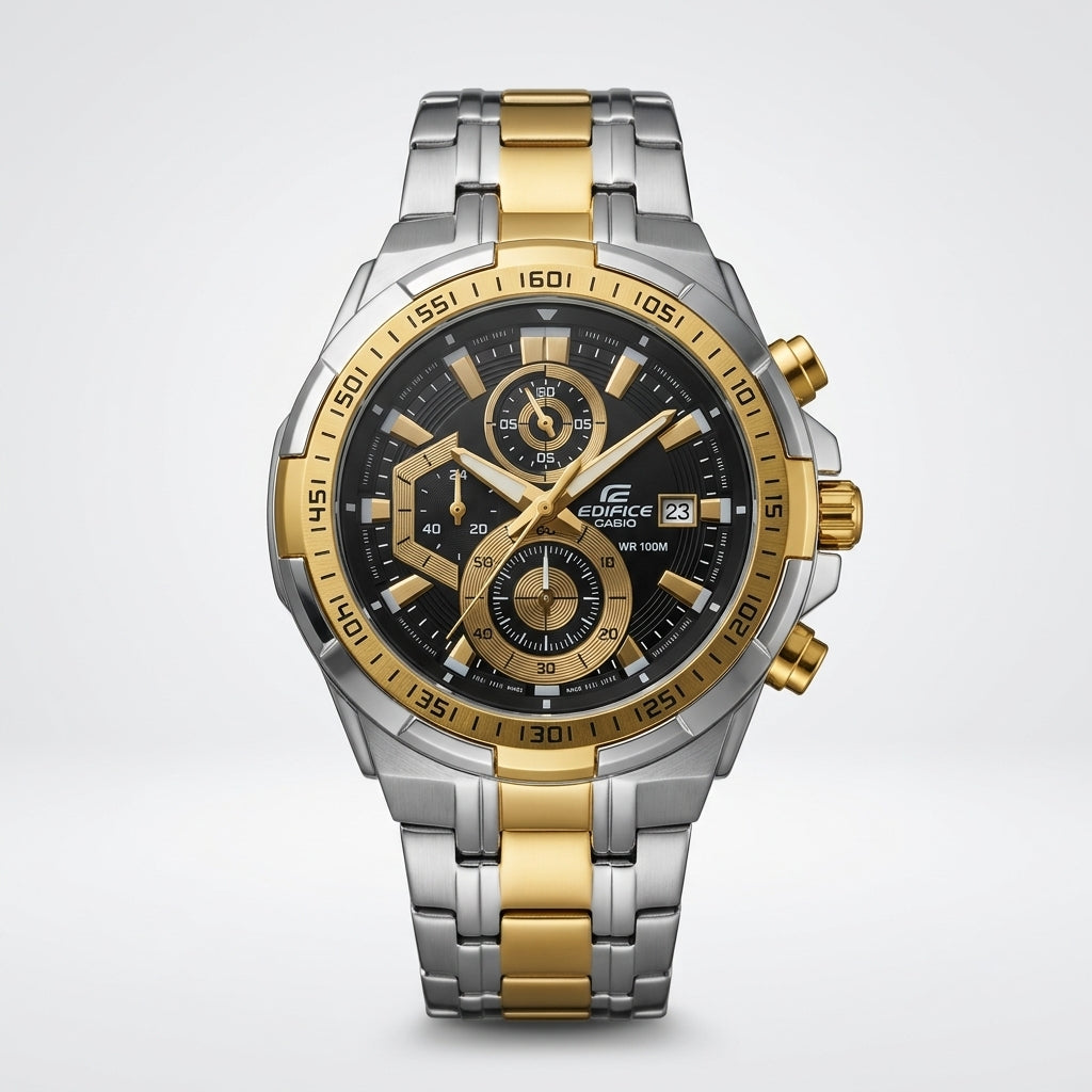 Men's Luxury Chronograph Analog Watch with Stainless Steel Bracelet | Black Gold