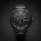 Men's Black Chronograph Analog Watch with Stainless Steel Bracelet & Date Display
