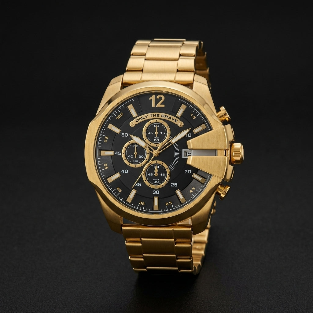 Men's Gold Tone Chronograph Analog Watch with Metal Strap
