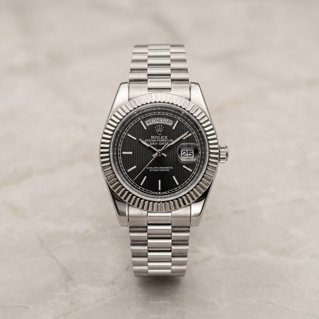 Luxury Silver Stainless Steel Automatic Day-Date Watch for Men