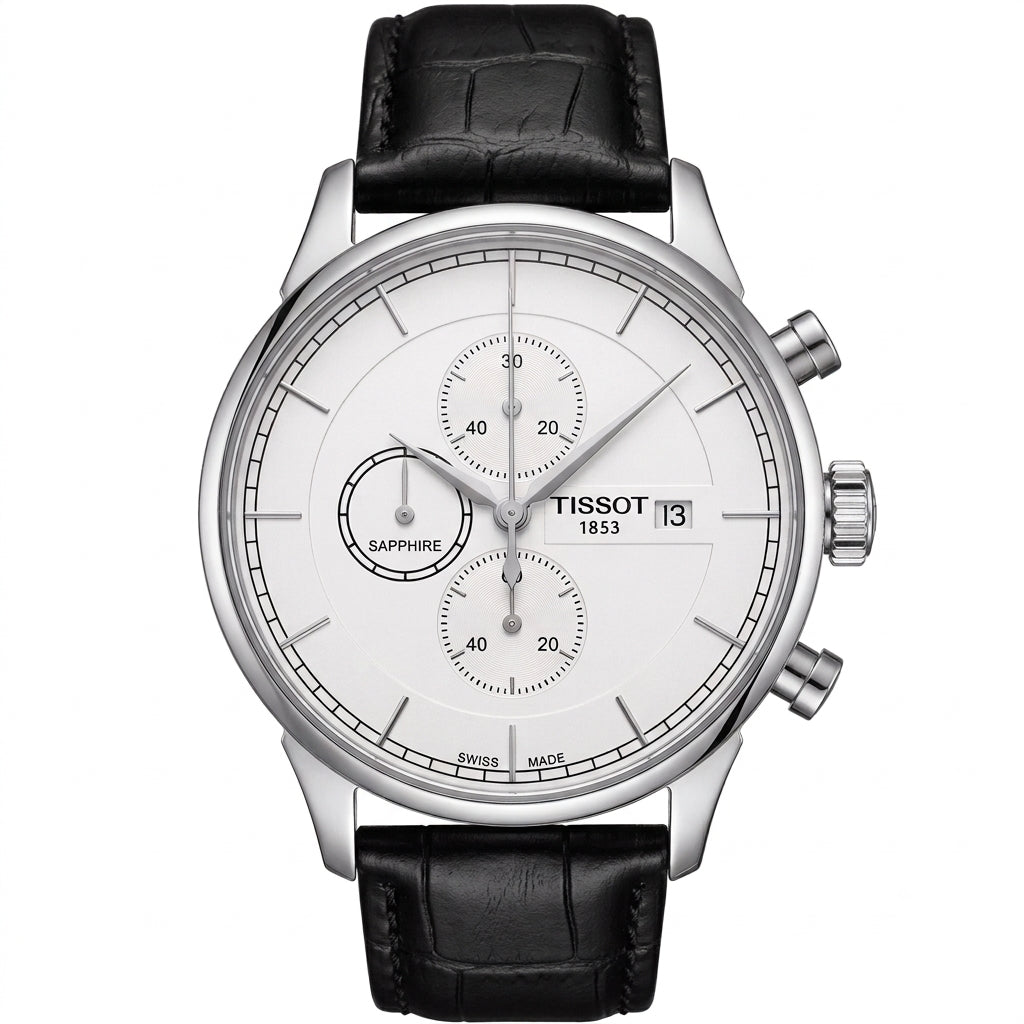 Tissot 1853 Men's Swiss Made Chronograph Watch with Black Leather Strap