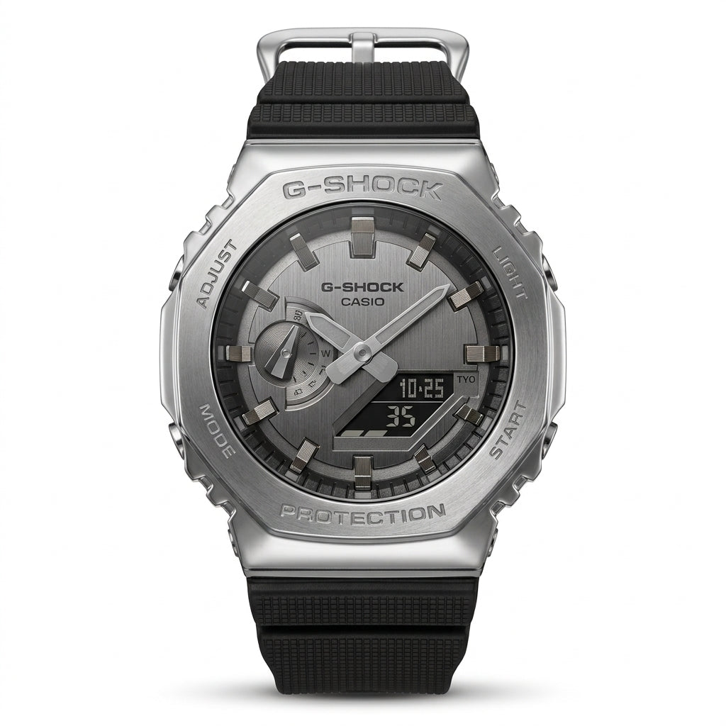 Men's Stainless Steel Analog Digital Sports Watch with Black Strap