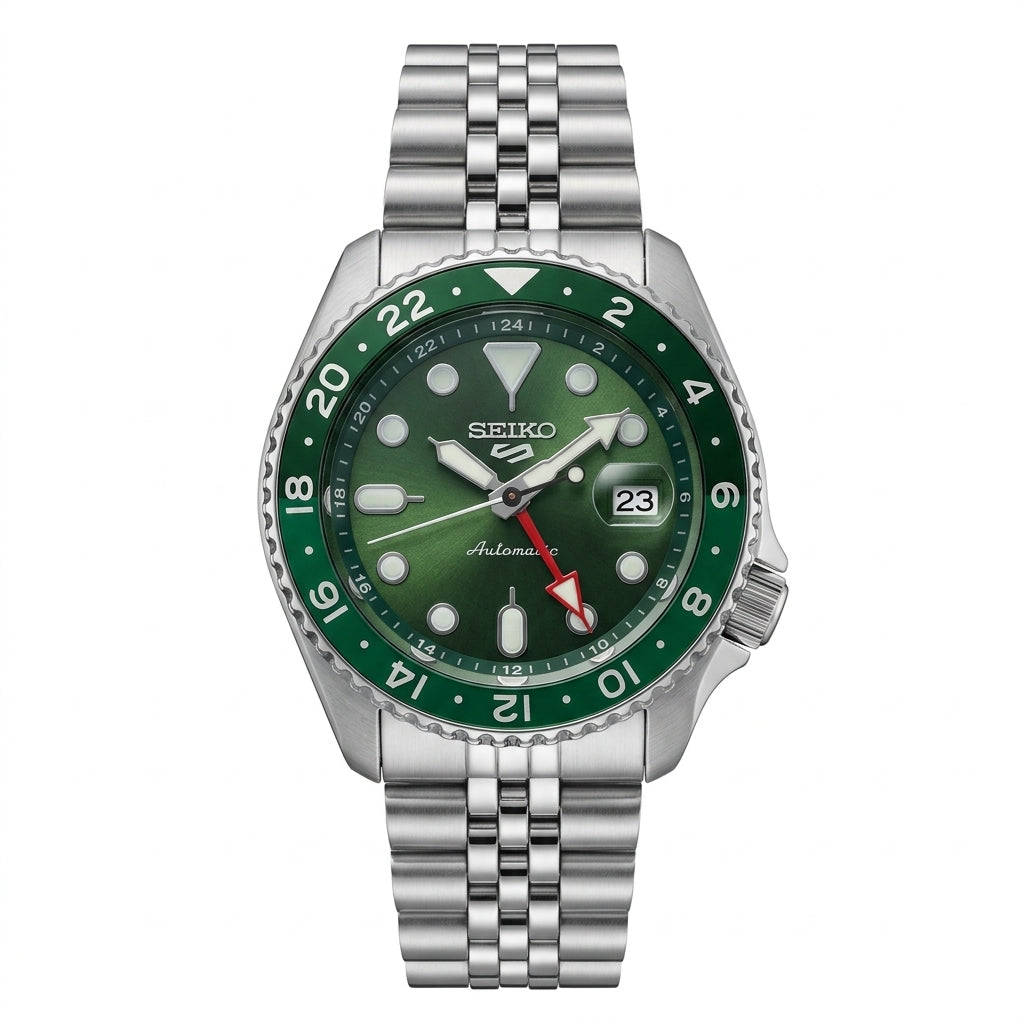 Seiko 5 Sports Green Dial Automatic GMT Stainless Steel Watch
