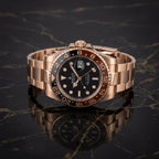 Rose Gold Luxury GMT-Style Men's Watch with Black Dial