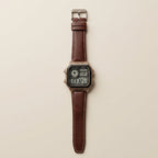 Vintage Digital Watch with Genuine Leather Strap – Retro Casual Wristwatch