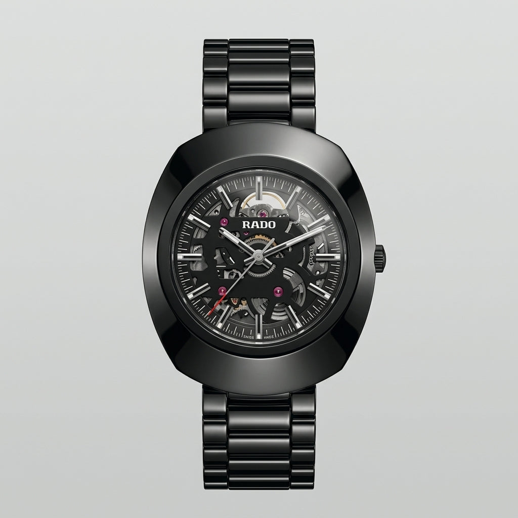 RADO Black Skeleton Automatic Watch with Stainless Steel Bracelet