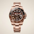 Luxury Rose Gold GMT Style Watch with Wood Pattern Dial