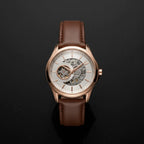 Luxury Men’s Automatic Mechanical Analog Watch with Brown Leather Strap