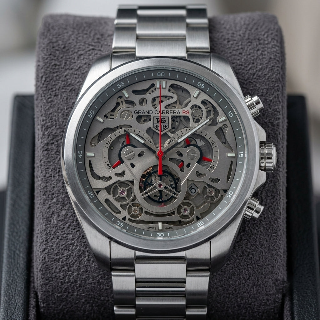 Men’s Luxury Skeleton Analog Watch with Stainless Steel Strap
