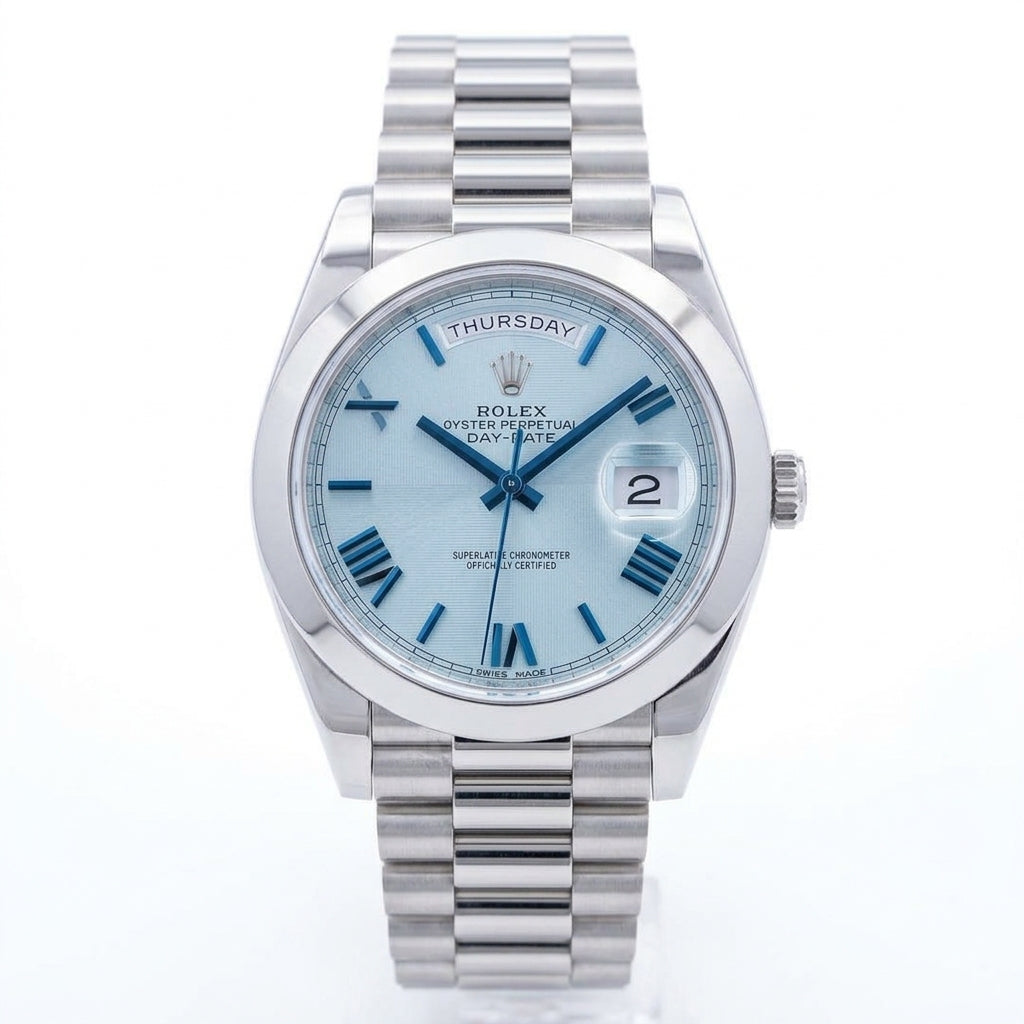 Luxury Day-Date Style Men’s Watch with Blue Dial & Stainless Steel Bracelet