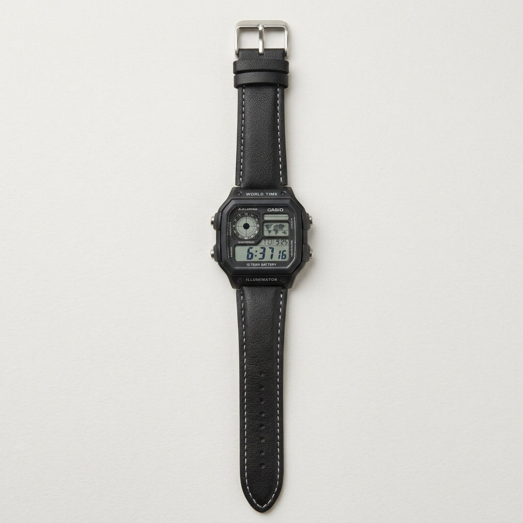 Casio Vintage Digital Black Leather Strap Watch for Men