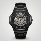 Men's Black Skeleton Automatic Mechanical Watch with Stainless Steel Strap